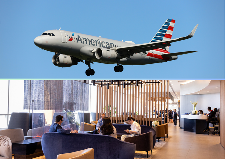 American airline airplane and it's new lounge at CLT in one picture