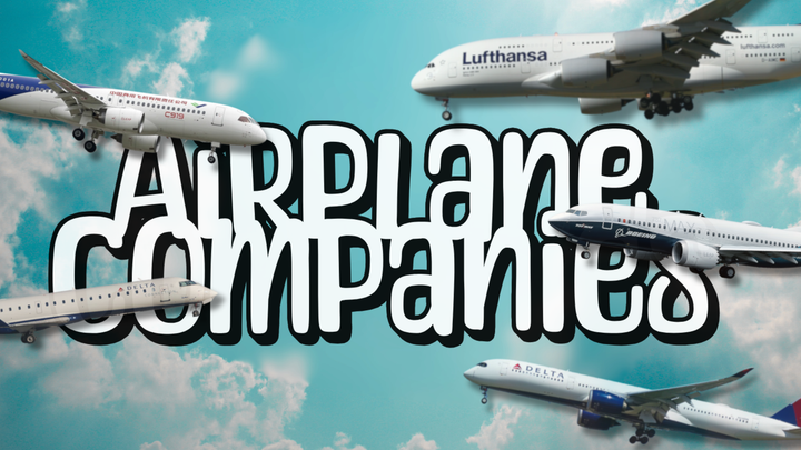 Graphic design featuring different commercial airplanes from major manufacturers.